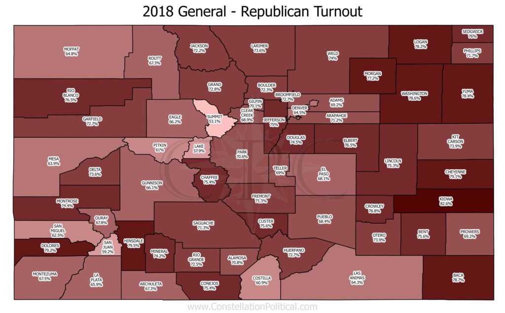 Republican voter turnout by county